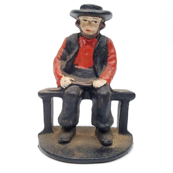 Vintage Cast Iron Amish Man Woman Bookends Pioneer - Picture 2 of 11